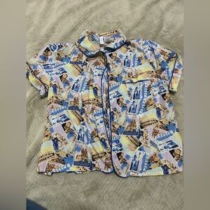 Womens Travel Print Button Down Shirt